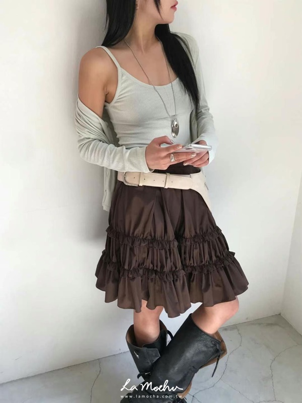 抓皺蛋糕尼龍中長裙